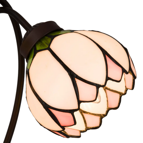 Tiffany Tischlampe Doppelblüte – Rosa, Creme & Grün – H 40 cm (Art. 7071)