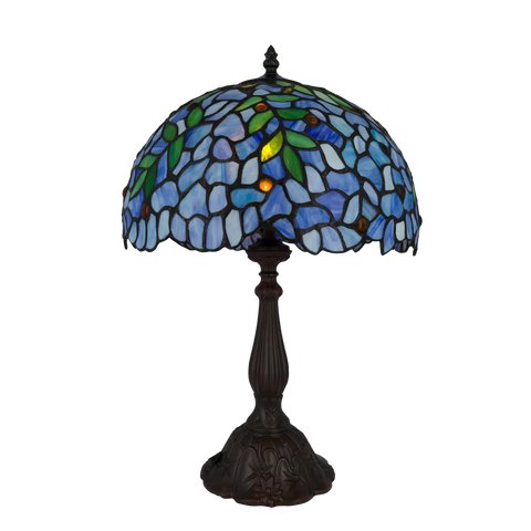 Tiffany tafellamp Blauwe Ranken – Blauw & Groen – H 46 cm (Art. 7074)