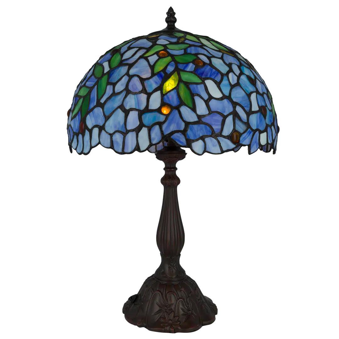 Tiffany tafellamp Blauwe Ranken – Blauw & Groen – H 46 cm (Art. 7074)