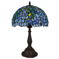 Tiffany tafellamp Blauwe Ranken – Blauw & Groen – H 46 cm (Art. 7074)
