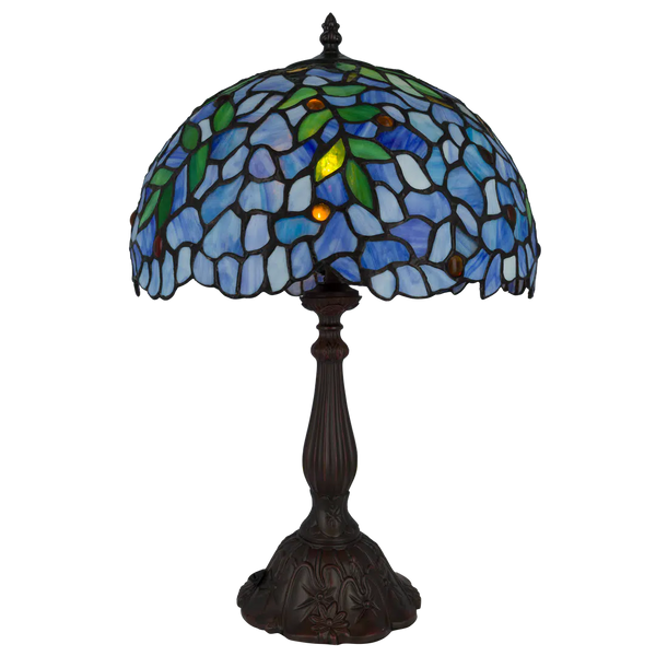 Tiffany tafellamp Blauwe Ranken – Blauw & Groen – H 46 cm (Art. 7074)