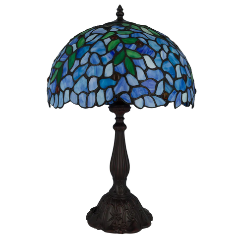 Tiffany tafellamp Blauwe Ranken – Blauw & Groen – H 46 cm (Art. 7074)