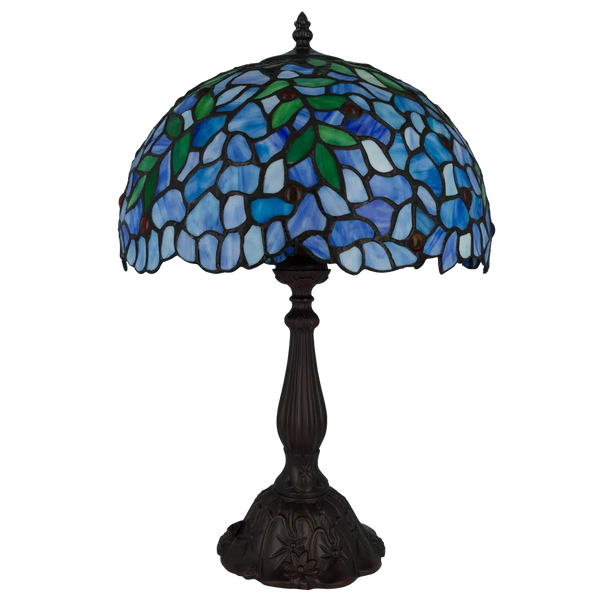 Tiffany tafellamp Blauwe Ranken – Blauw & Groen – H 46 cm (Art. 7074)