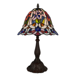 Tiffany Tischlampe mit eleganten Blüten – Creme, Rosa & Blau – H 46 cm (Art. 7075)