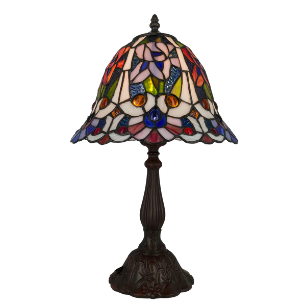 Tiffany Tischlampe mit eleganten Blüten – Creme, Rosa & Blau – H 46 cm (Art. 7075)