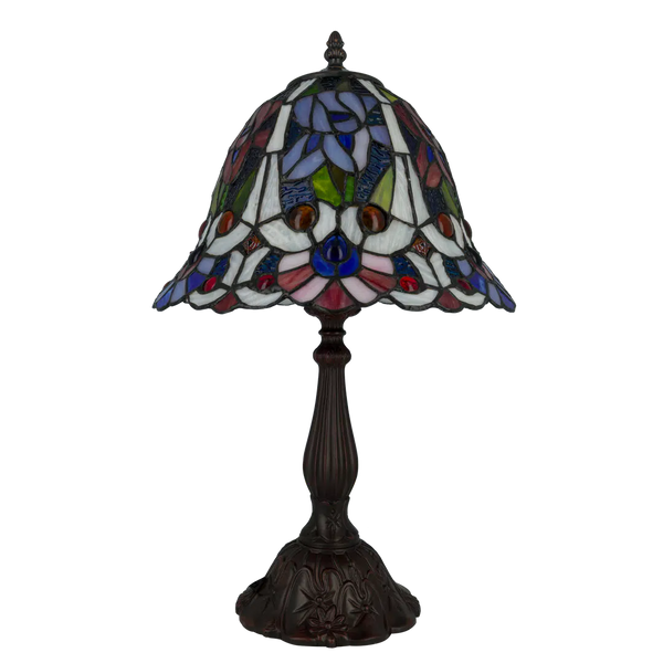 Tiffany Tischlampe mit eleganten Blüten – Creme, Rosa & Blau – H 46 cm (Art. 7075)