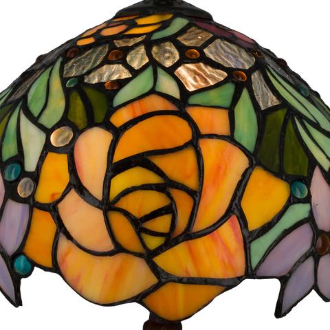 Tiffany tafellamp Rozen - Geel, Oranje & Groen – H 39,5 cm (Art. 7076)