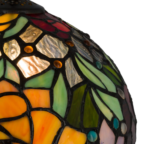 Tiffany tafellamp Rozen - Geel, Oranje & Groen – H 39,5 cm (Art. 7076)