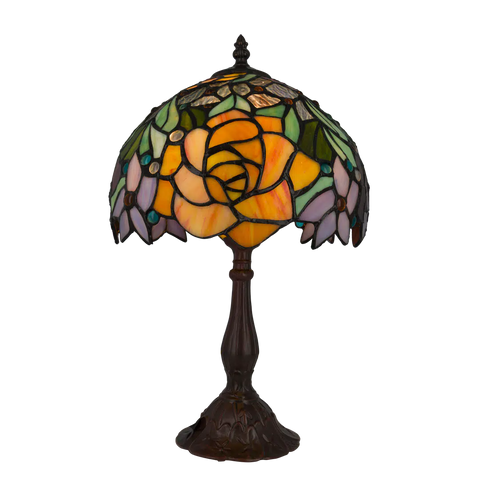 Tiffany tafellamp Rozen - Geel, Oranje & Groen – H 39,5 cm (Art. 7076)