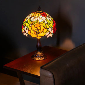 Tiffany tafellamp Rozen - Geel, Oranje & Groen – H 39,5 cm (Art. 7076)