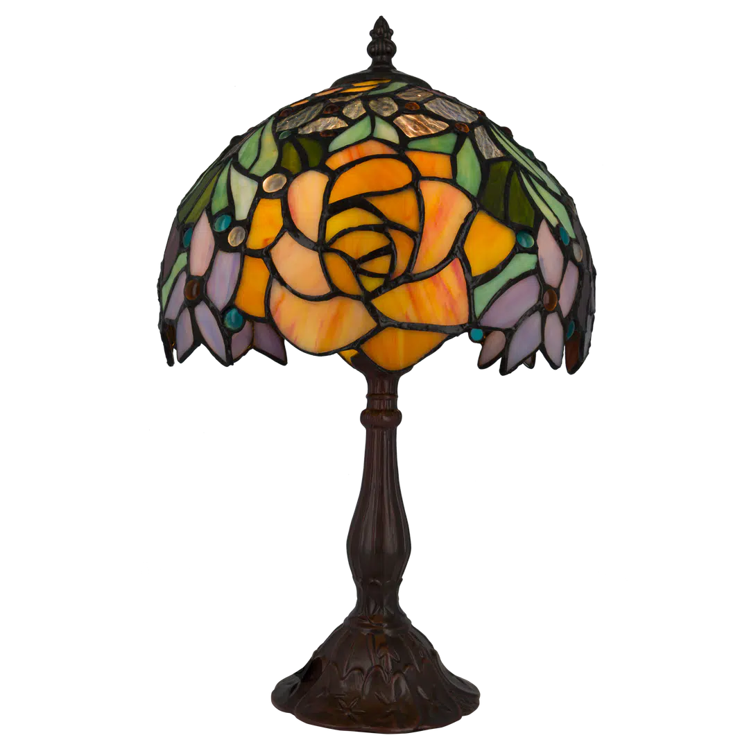 Tiffany tafellamp Rozen - Geel, Oranje & Groen – H 39,5 cm (Art. 7076)