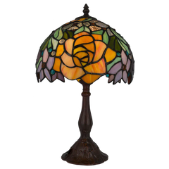 Tiffany tafellamp Rozen - Geel, Oranje & Groen – H 39,5 cm (Art. 7076)