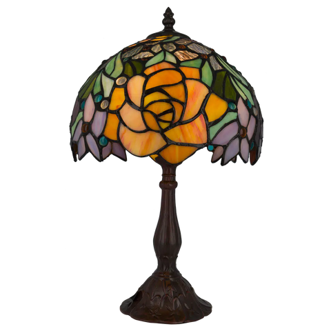 Tiffany tafellamp Rozen - Geel, Oranje & Groen – H 39,5 cm (Art. 7076)