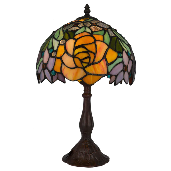 Tiffany tafellamp Rozen - Geel, Oranje & Groen – H 39,5 cm (Art. 7076)
