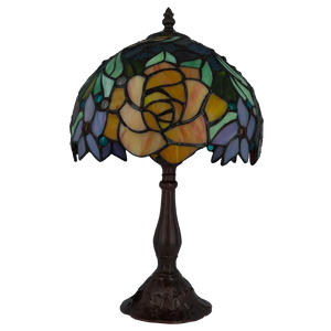 Tiffany tafellamp Rozen - Geel, Oranje & Groen – H 39,5 cm (Art. 7076)
