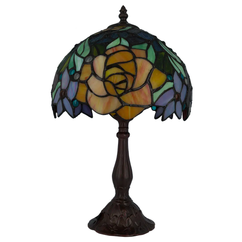 Tiffany tafellamp Rozen - Geel, Oranje & Groen – H 39,5 cm (Art. 7076)