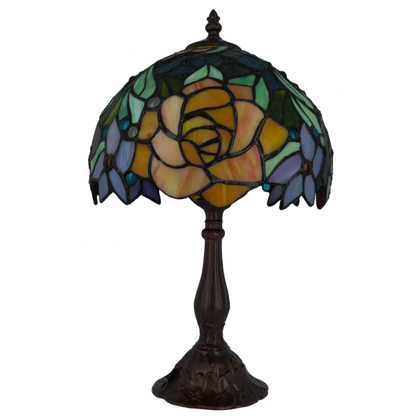 Tiffany tafellamp Rozen - Geel, Oranje & Groen – H 39,5 cm (Art. 7076)