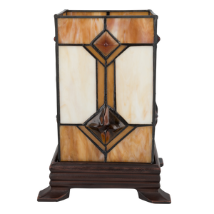 Tiffany kubus tafellamp – Crème & Amber – L 16,5 × B 16,5 × H 21 cm (Art. 7150)