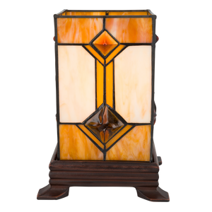 Tiffany kubus tafellamp – Crème & Amber – L 16,5 × B 16,5 × H 21 cm (Art. 7150)