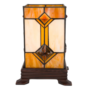 Tiffany kubus tafellamp – Crème & Amber – L 16,5 × B 16,5 × H 21 cm (Art. 7150)