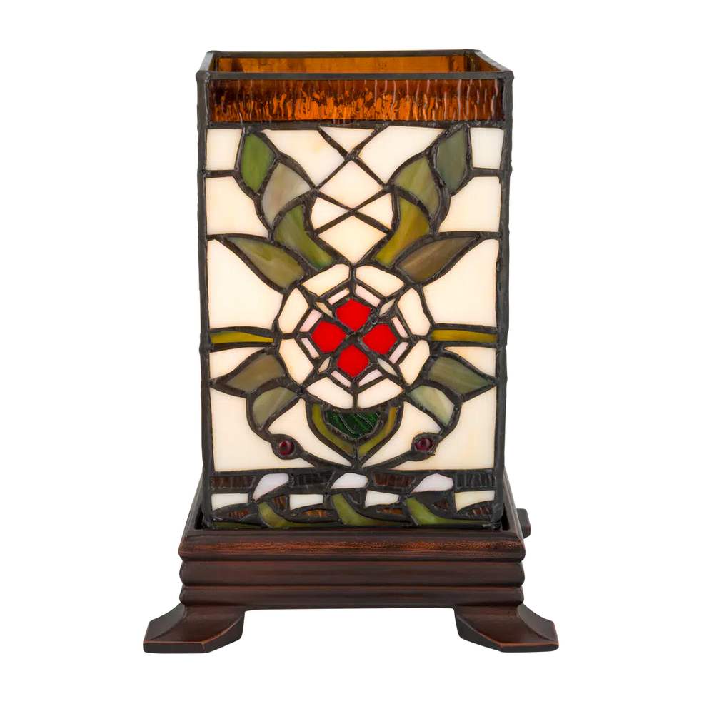 Tiffany kubus tafellamp – Geometrisch ontwerp – L 16,5 × B 16,5 × H 21 cm (Art. 7151)