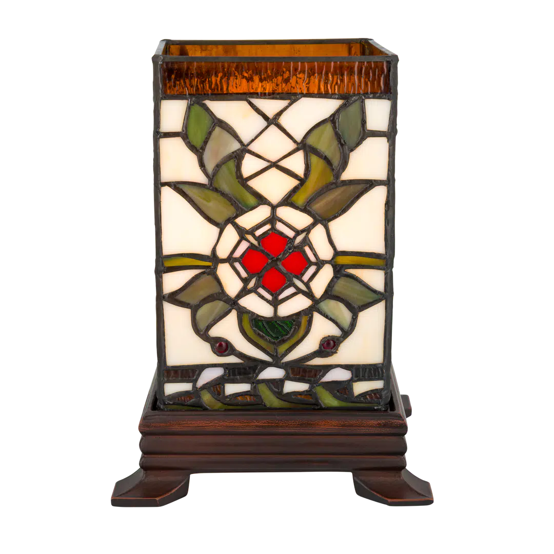 Tiffany kubus tafellamp – Geometrisch ontwerp – L 16,5 × B 16,5 × H 21 cm (Art. 7151)