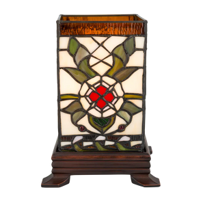 Tiffany kubus tafellamp – Geometrisch ontwerp – L 16,5 × B 16,5 × H 21 cm (Art. 7151)