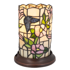 Tiffany tafellamp – Vlinder & Bloemen – Pastelglas – Ø 16,5 cm × H 21 cm (Art. 7175)