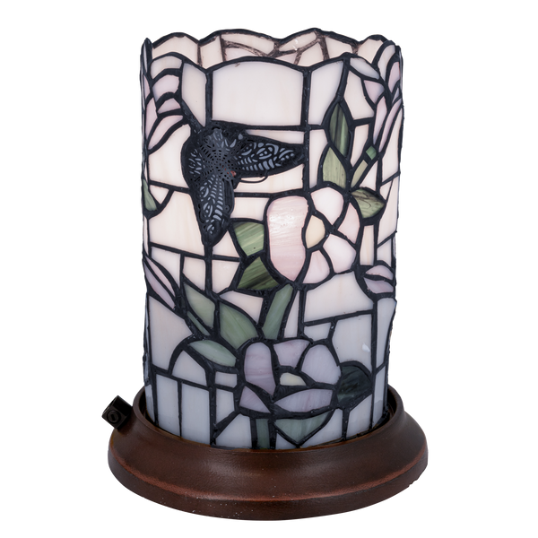Tiffany tafellamp – Vlinder & Bloemen – Pastelglas – Ø 16,5 cm × H 21 cm (Art. 7175)