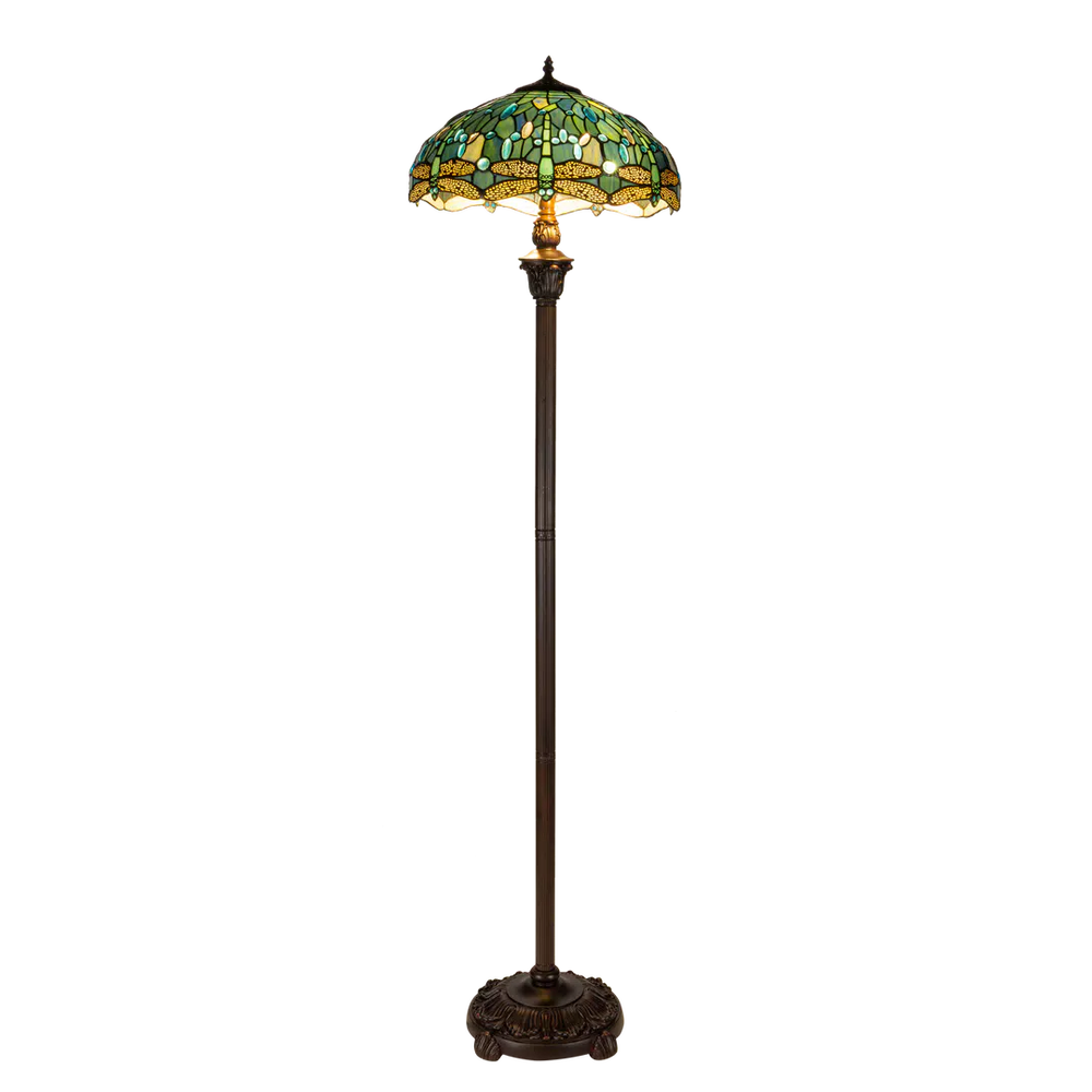 Tiffany vloerlamp – Libelle Blauwtinten & Groentinten – Ø 40 × H 165 cm (Art. 7250)