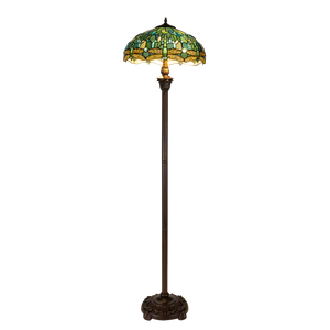 Tiffany vloerlamp – Libelle Blauwtinten & Groentinten – Ø 40 × H 165 cm (Art. 7250)