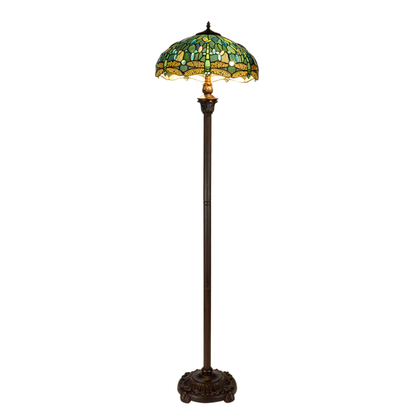 Tiffany vloerlamp – Libelle Blauwtinten & Groentinten – Ø 40 × H 165 cm (Art. 7250)