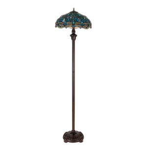 Tiffany vloerlamp – Libelle Blauwtinten & Groentinten – Ø 40 × H 165 cm (Art. 7250)