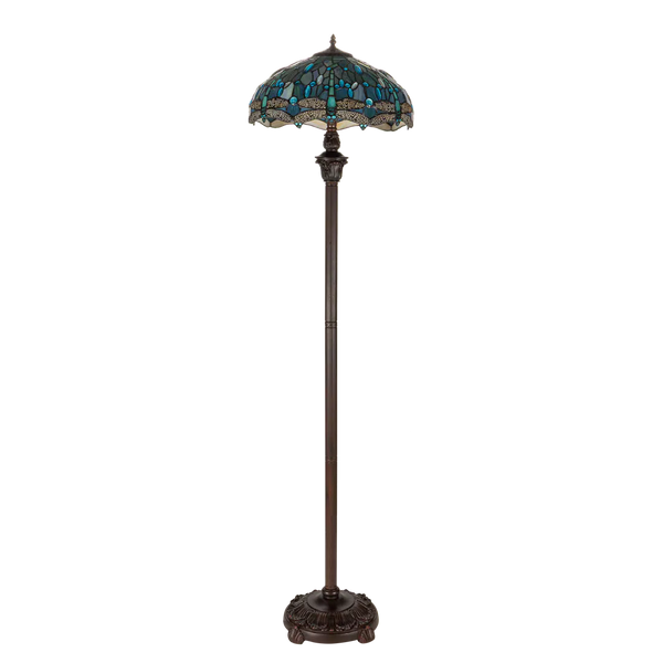 Tiffany vloerlamp – Libelle Blauwtinten & Groentinten – Ø 40 × H 165 cm (Art. 7250)