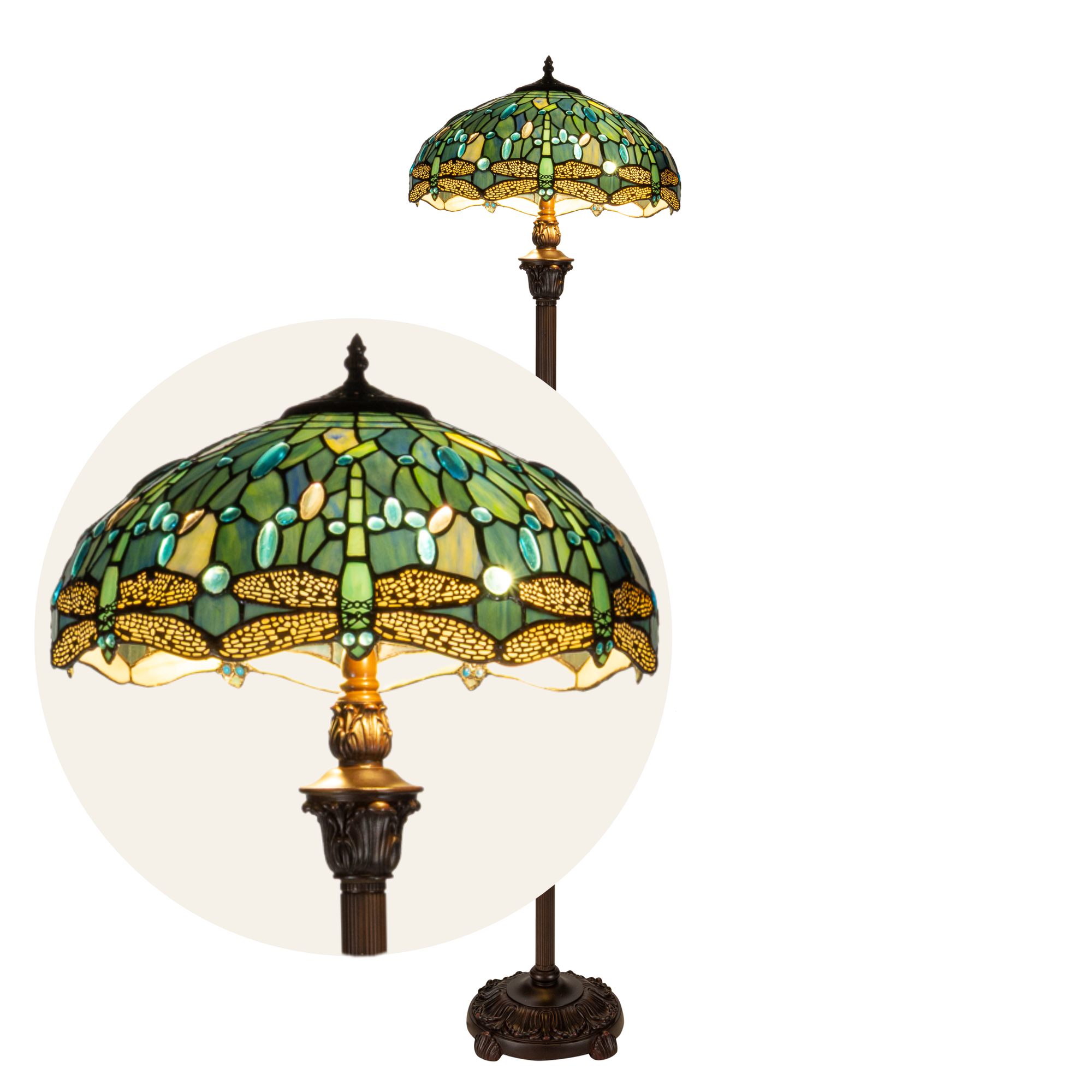 Tiffany vloerlamp – Libelle Blauwtinten & Groentinten – Ø 40 × H 165 cm (Art. 7250)