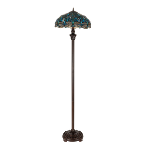 Tiffany vloerlamp – Libelle Blauwtinten & Groentinten – Ø 40 × H 165 cm (Art. 7250)