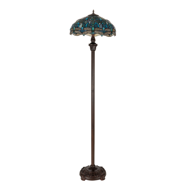 Tiffany vloerlamp – Libelle Blauwtinten & Groentinten – Ø 40 × H 165 cm (Art. 7250)