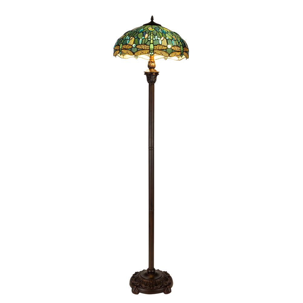 Tiffany vloerlamp – Libelle Blauwtinten & Groentinten – Ø 40 × H 165 cm (Art. 7250)