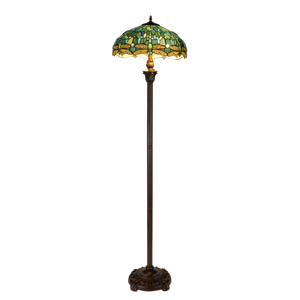 Tiffany vloerlamp – Libelle Blauwtinten & Groentinten – Ø 40 × H 165 cm (Art. 7250)