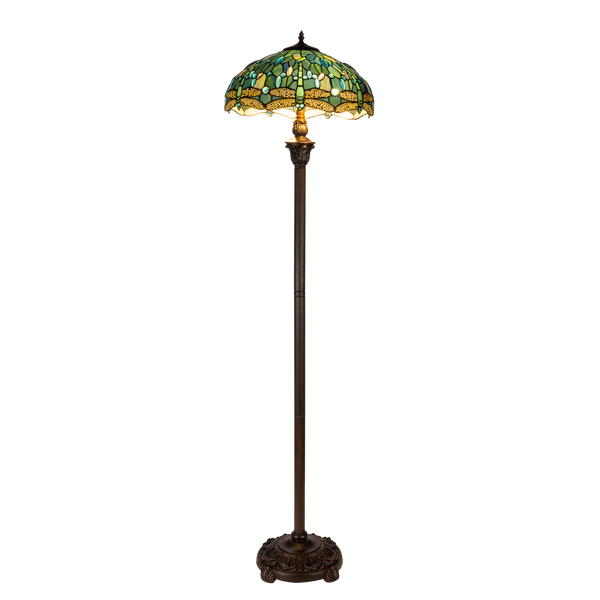 Tiffany vloerlamp – Libelle Blauwtinten & Groentinten – Ø 40 × H 165 cm (Art. 7250)