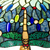 Detail Tiffany vloerlamp libellen van glas in lood in blauw-, groen- en roodtinten
