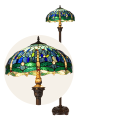 Tiffany vloerlamp – Libellen, Blauw & Groen – Ø 40 × H 165 cm (Art. 7251)
