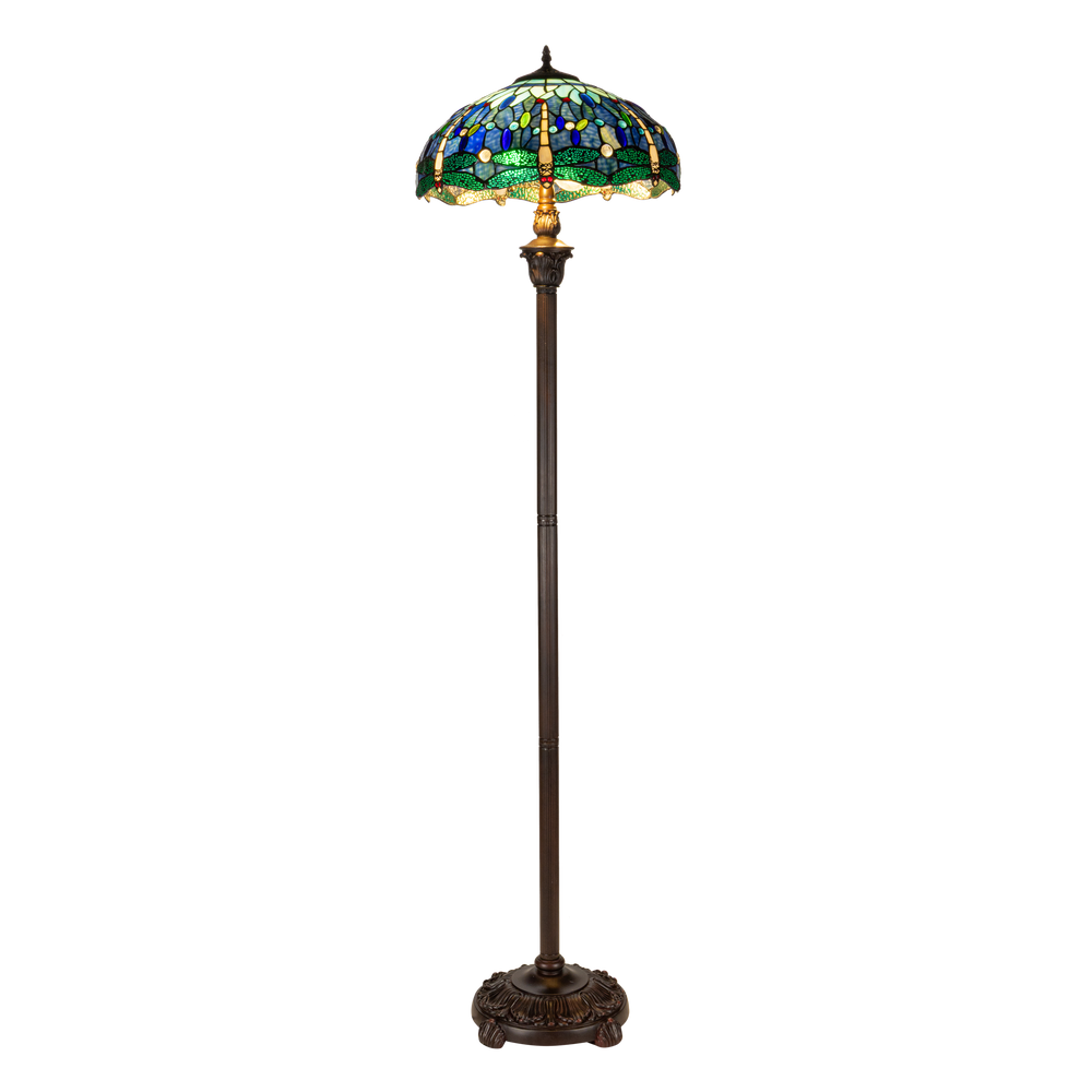 Tiffany vloerlamp – Libellen, Blauw & Groen – Ø 40 × H 165 cm (Art. 7251)