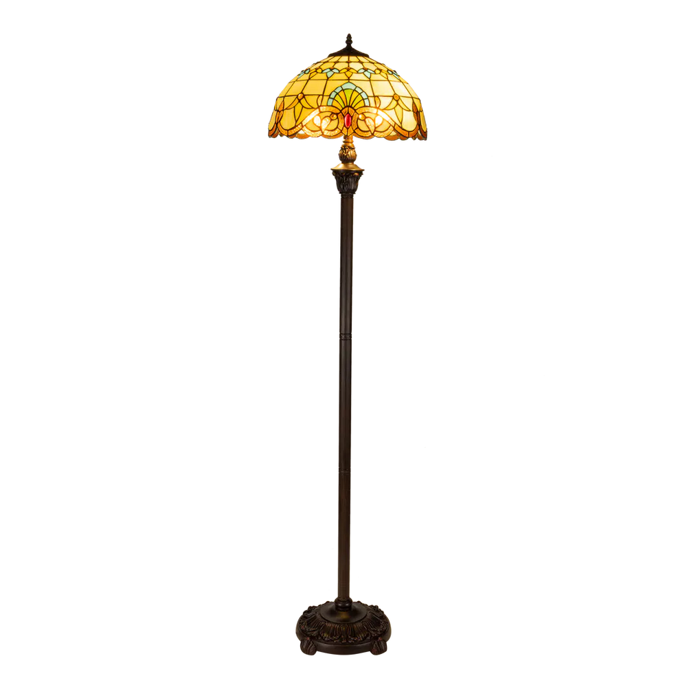 Tiffany vloerlamp – Waaiervormen & Warme Kleuren – Ø 40 × H 165 cm (Art. 7253)