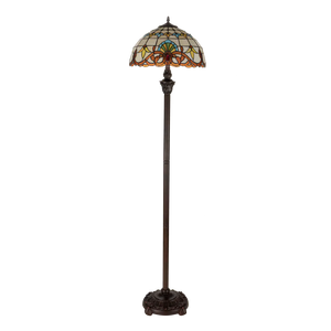 Tiffany vloerlamp – Waaiervormen & Warme Kleuren – Ø 40 × H 165 cm (Art. 7253)