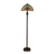 Grote Tiffany vloerlamp art nouveau met sierpatroon van glas in lood in geel-, groen- en ambertinten, uitgeschakeld