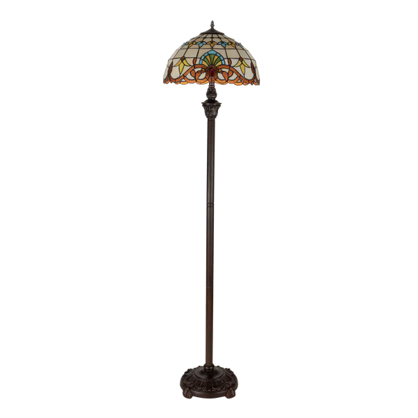 Tiffany vloerlamp – Waaiervormen & Warme Kleuren – Ø 40 × H 165 cm (Art. 7253)