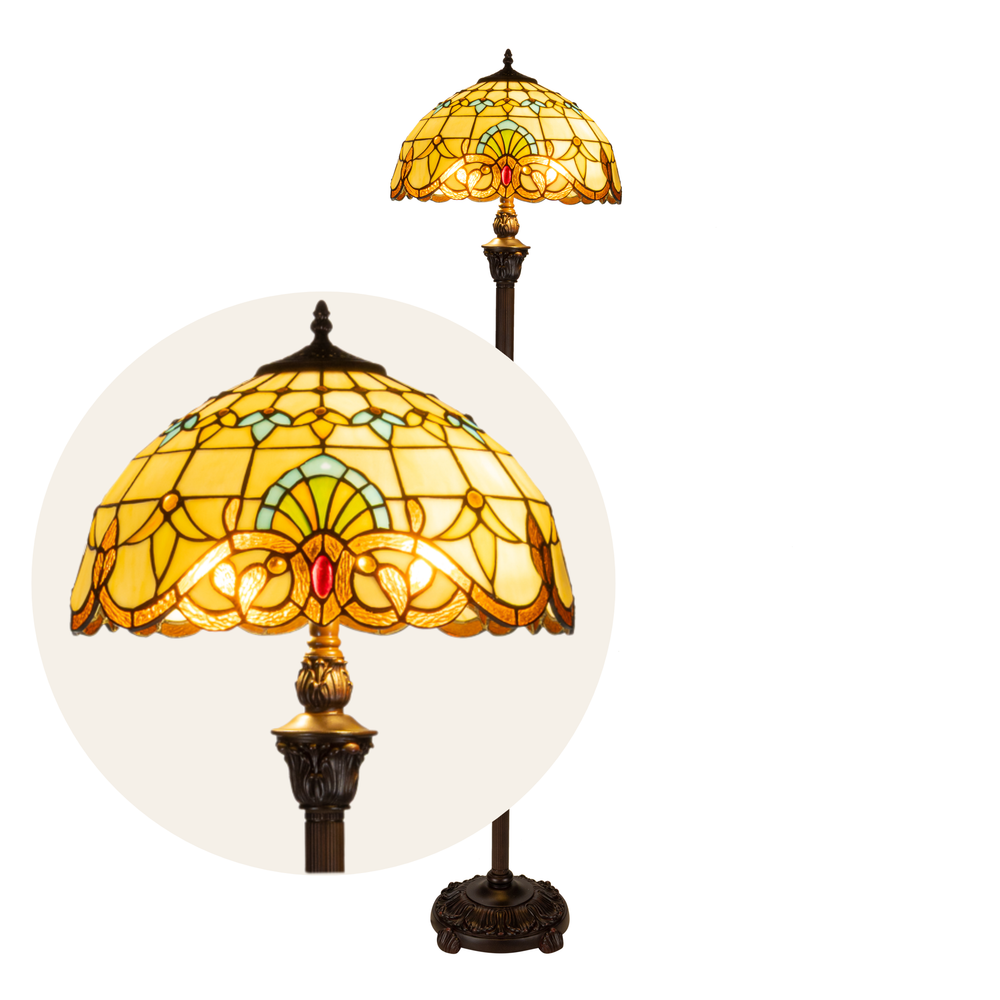 Tiffany vloerlamp – Waaiervormen & Warme Kleuren – Ø 40 × H 165 cm (Art. 7253)