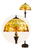 Grote Roruvera Tiffany staande lamp art nouveau met sierpatroon van glas in lood in geel-, groen- en ambertinten, brandend
