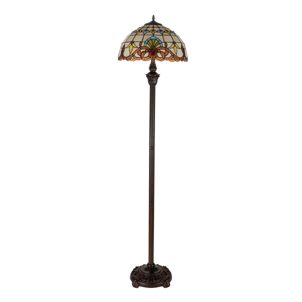 Tiffany vloerlamp – Waaiervormen & Warme Kleuren – Ø 40 × H 165 cm (Art. 7253)